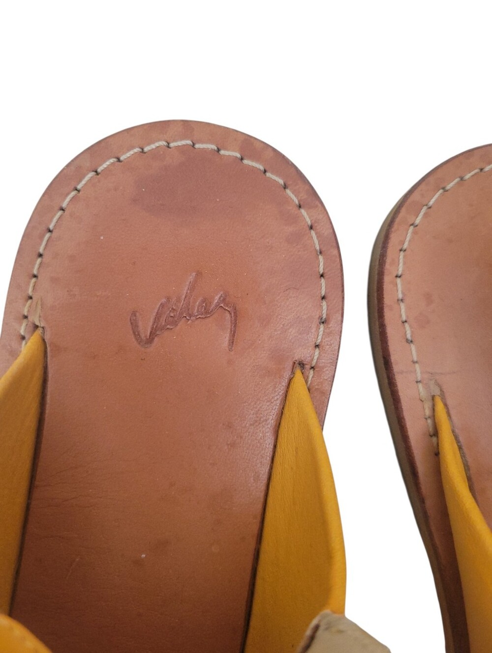 Velez Artisan Leather Knot Sandals Mustard Yellow Slingback Flat 38 Boho Resort - Picture 8 of 11